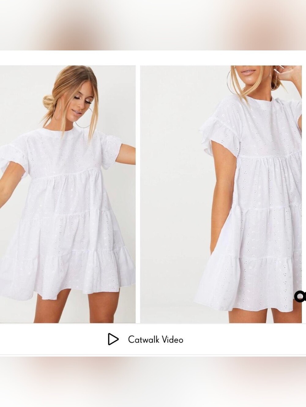 PRETTY LITTLE THING White Broderie Anglaise Smock Layered Ruffled Mini Dress- 18
